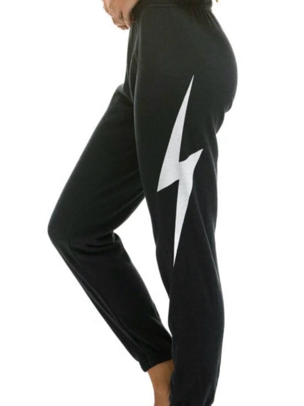 Aviator Nation Black Joggers with White Lightning Bolt